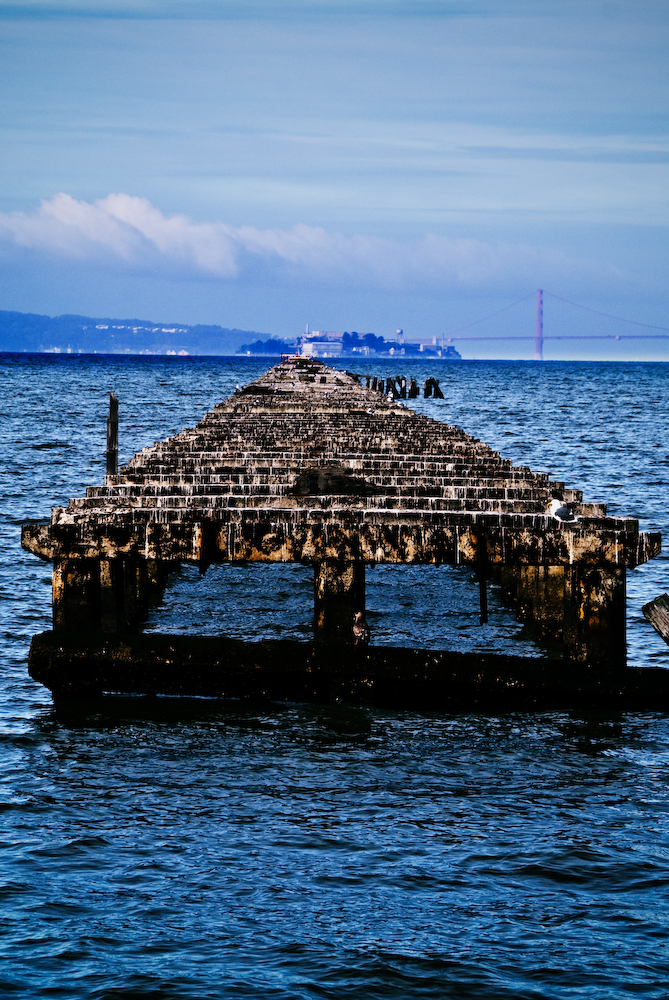 the pier, alcatraz, and the golden gate bridge